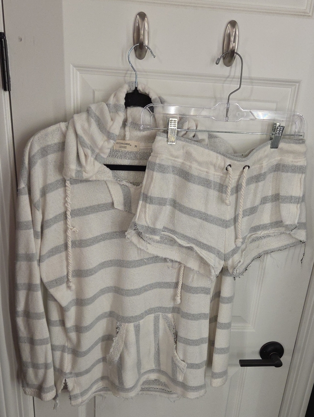 Ocean Drive Cream and Light Gray Striped Lounge Set